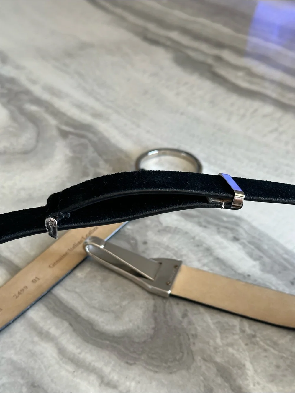 CACHÉ Black Genuine Suede Italian Leather O-Ring Hook Belt